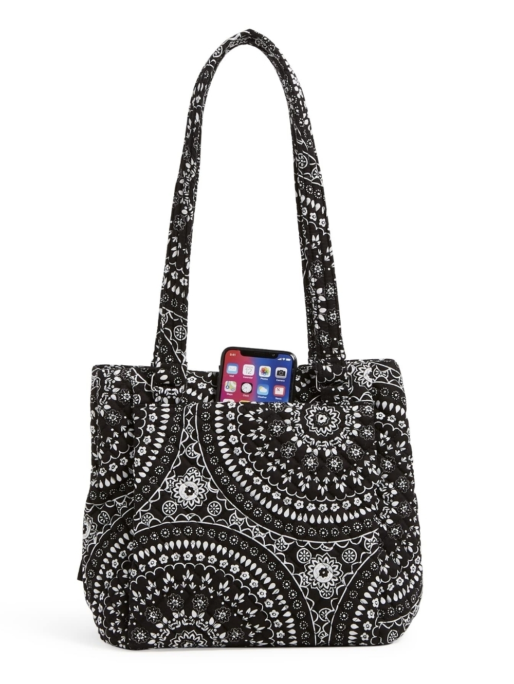 Vera Bradley Black & White Medallion Tote-Multi Compartiments